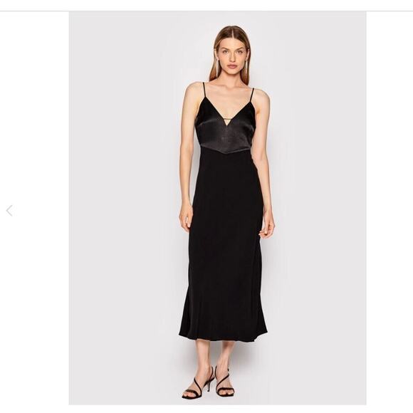 NEW BA&SH Sz XS Ninon Satin Midi Slip Dress Open Back Cut Out Black - Picture 1 of 11
